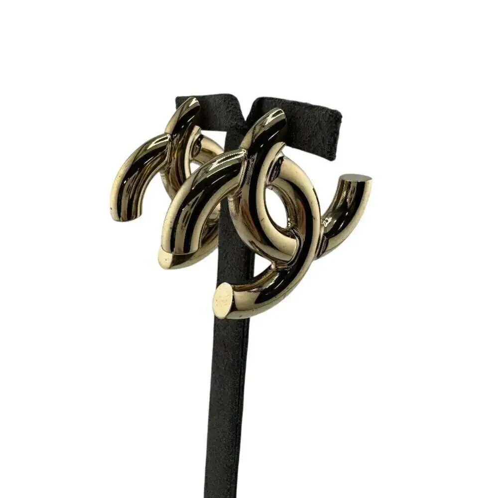 CHANEL Authentic Gold Logo Earrings